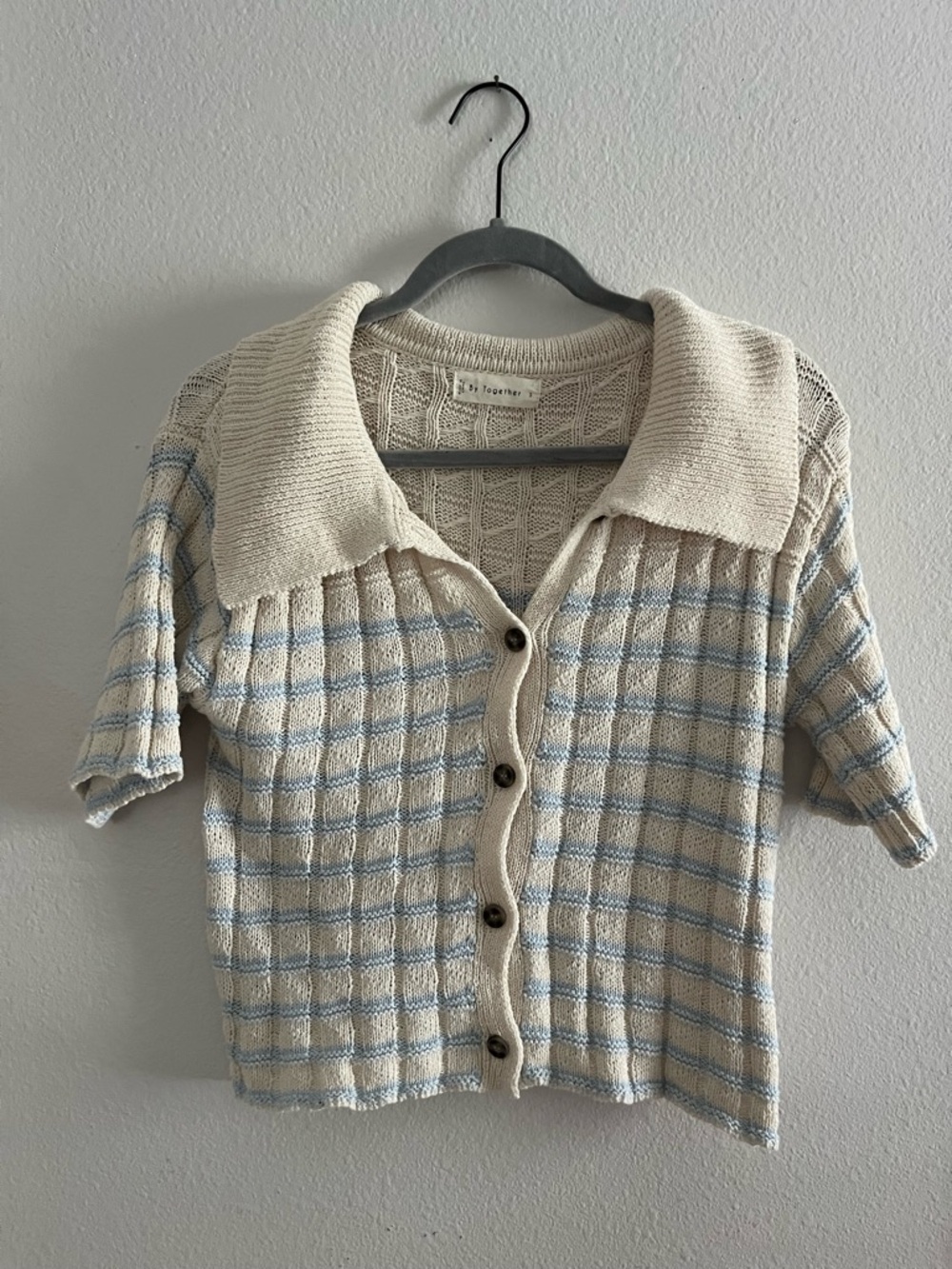 By Together Cream Cable-Knit Short Sleeve Top
